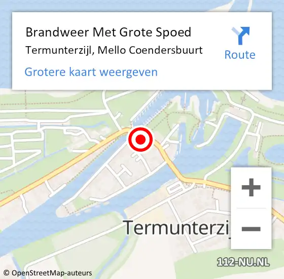 Locatie op kaart van de 112 melding: Brandweer Met Grote Spoed Naar Termunterzijl, Mello Coendersbuurt op 1 augustus 2016 13:02