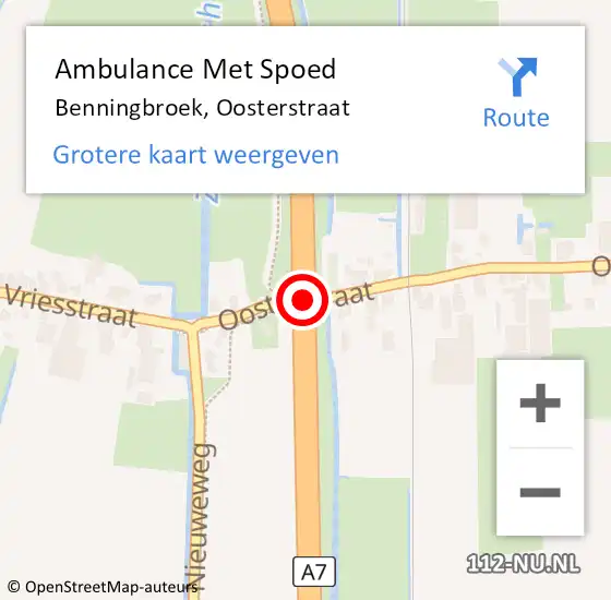 Locatie op kaart van de 112 melding: Ambulance Met Spoed Naar Benningbroek, Oosterstraat op 1 augustus 2016 14:03