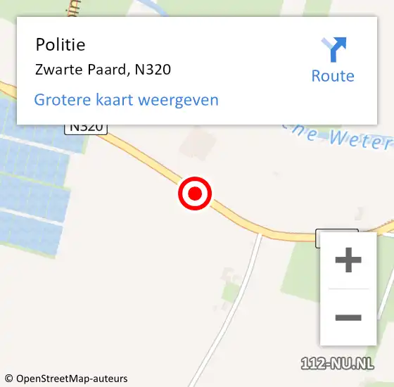 Locatie op kaart van de 112 melding: Politie Zwarte Paard, N320 op 1 augustus 2016 15:08