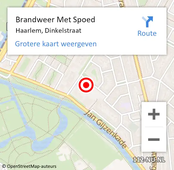 Locatie op kaart van de 112 melding: Brandweer Met Spoed Naar Haarlem, Dinkelstraat op 1 augustus 2016 15:09