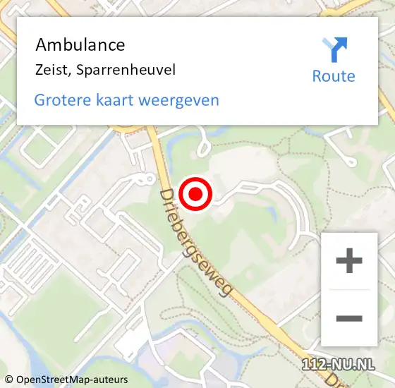 Locatie op kaart van de 112 melding: Ambulance Zeist, Sparrenheuvel op 1 augustus 2016 16:16