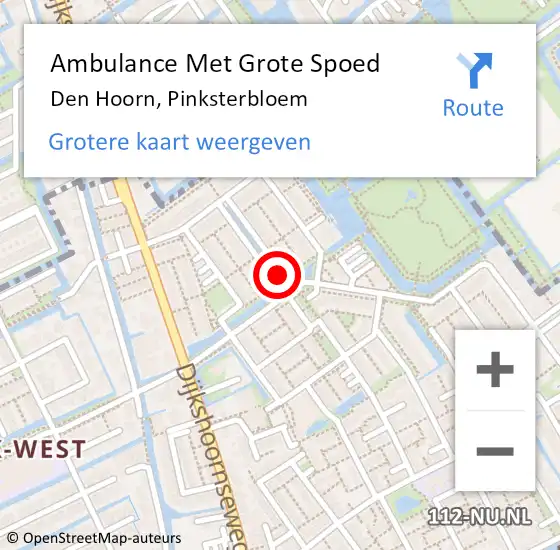 Locatie op kaart van de 112 melding: Ambulance Met Grote Spoed Naar Den Hoorn, Pinksterbloem op 1 augustus 2016 21:25