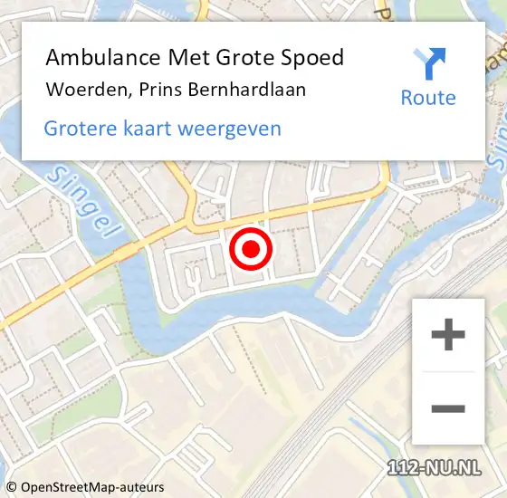 Locatie op kaart van de 112 melding: Ambulance Met Grote Spoed Naar Woerden, Prins Bernhardlaan op 1 augustus 2016 22:10