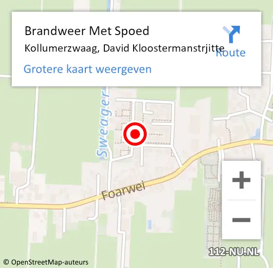 Locatie op kaart van de 112 melding: Brandweer Met Spoed Naar Kollumerzwaag, David Kloostermanstrjitte op 1 augustus 2016 22:26