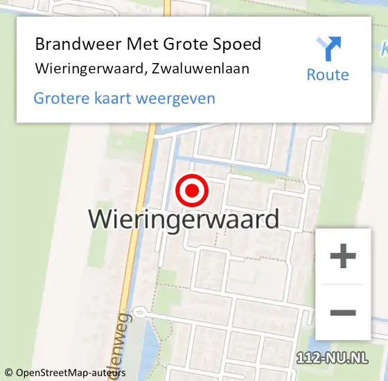 Locatie op kaart van de 112 melding: Brandweer Met Grote Spoed Naar Wieringerwaard, Zwaluwenlaan op 1 augustus 2016 22:48