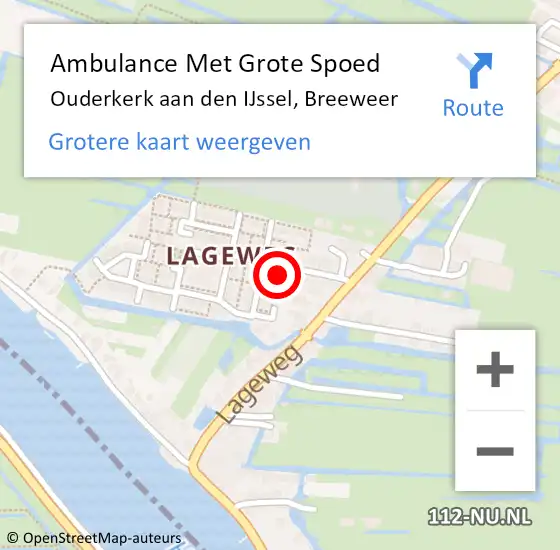 Locatie op kaart van de 112 melding: Ambulance Met Grote Spoed Naar Ouderkerk aan den IJssel, Breeweer op 2 augustus 2016 00:15