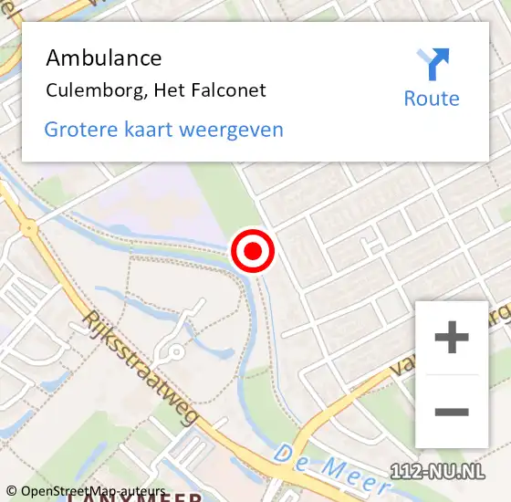 Locatie op kaart van de 112 melding: Ambulance Culemborg, Het Falconet op 2 augustus 2016 10:31