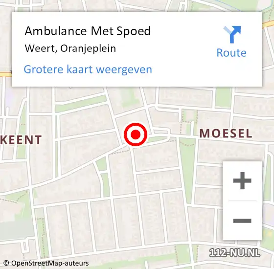 Locatie op kaart van de 112 melding: Ambulance Met Spoed Naar Weert, Oranjeplein op 2 augustus 2016 10:56