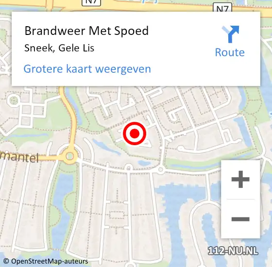 Locatie op kaart van de 112 melding: Brandweer Met Spoed Naar Sneek, Gele Lis op 2 augustus 2016 11:27