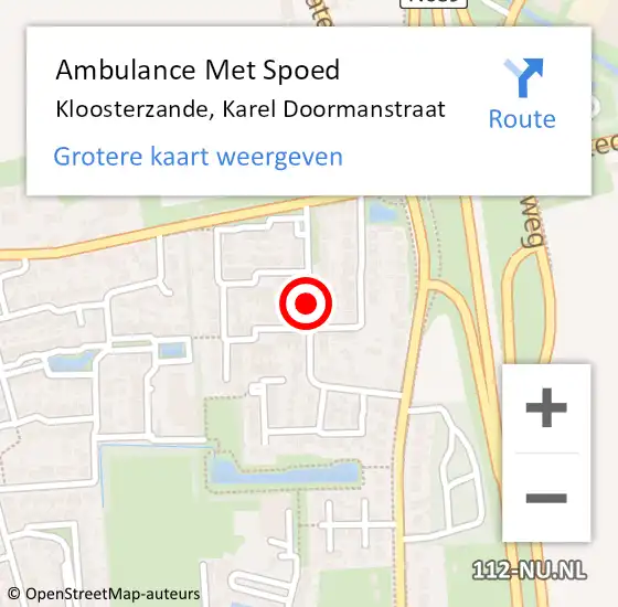 Locatie op kaart van de 112 melding: Ambulance Met Spoed Naar Kloosterzande, Karel Doormanstraat op 2 augustus 2016 12:01