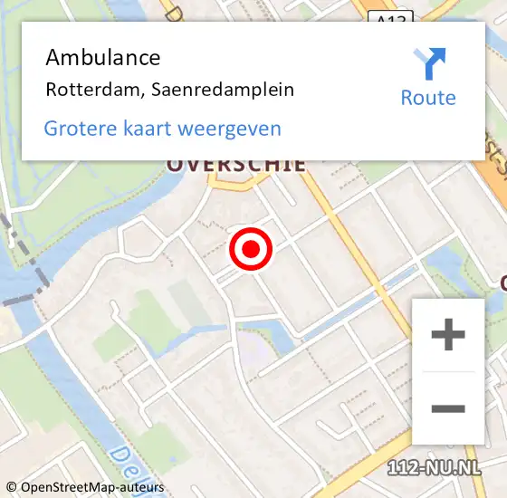 Locatie op kaart van de 112 melding: Ambulance Rotterdam, Saenredamplein op 2 augustus 2016 12:02