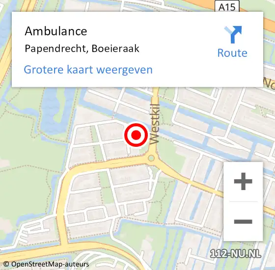 Locatie op kaart van de 112 melding: Ambulance Papendrecht, Boeieraak op 2 augustus 2016 12:40