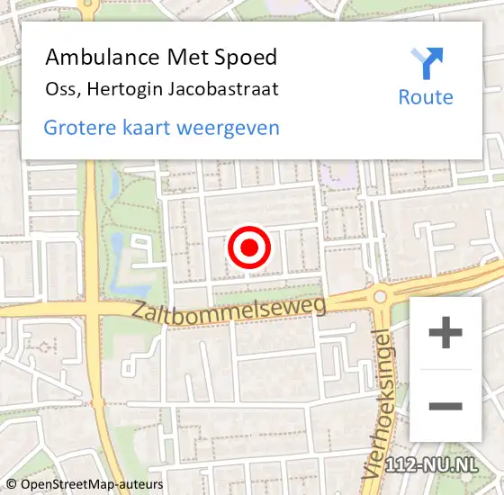 Locatie op kaart van de 112 melding: Ambulance Met Spoed Naar Oss, Hertogin Jacobastraat op 2 augustus 2016 12:53