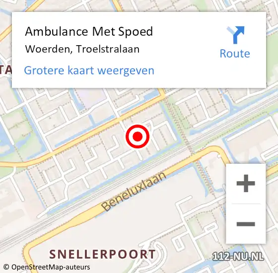 Locatie op kaart van de 112 melding: Ambulance Met Spoed Naar Woerden, Troelstralaan op 2 augustus 2016 13:26