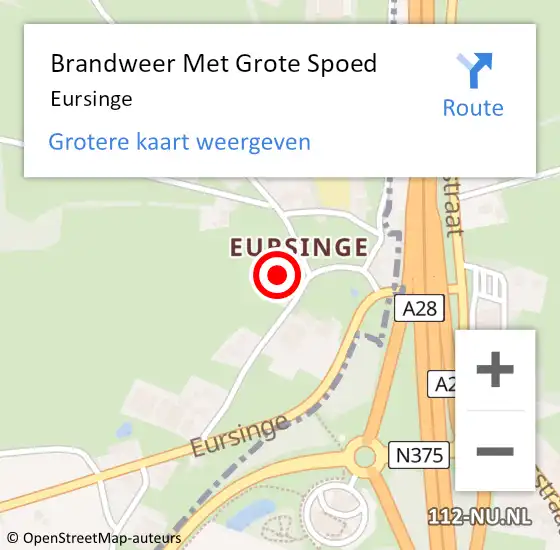 Locatie op kaart van de 112 melding: Brandweer Met Grote Spoed Naar Eursinge op 2 augustus 2016 15:29