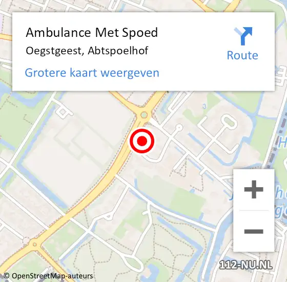 Locatie op kaart van de 112 melding: Ambulance Met Spoed Naar Oegstgeest, Abtspoelhof op 2 augustus 2016 15:46