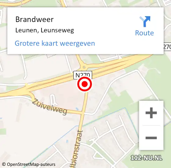 Locatie op kaart van de 112 melding: Brandweer Leunen, Leunseweg op 2 augustus 2016 17:41