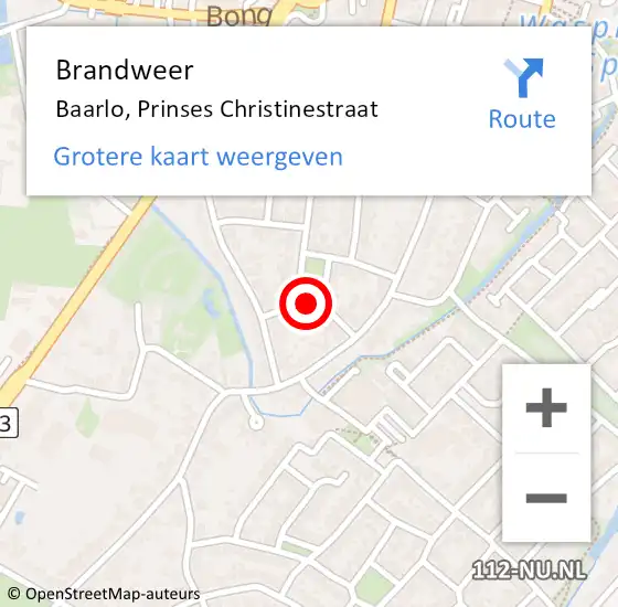 Locatie op kaart van de 112 melding: Brandweer Baarlo, Prinses Christinestraat op 2 augustus 2016 20:08