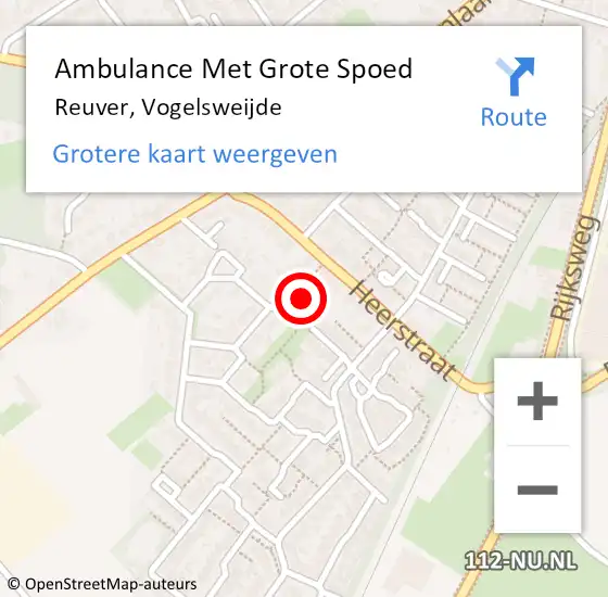 Locatie op kaart van de 112 melding: Ambulance Met Grote Spoed Naar Reuver, Vogelsweijde op 2 augustus 2016 21:51