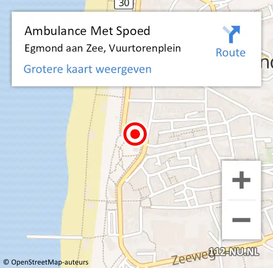 Locatie op kaart van de 112 melding: Ambulance Met Spoed Naar Egmond aan Zee, Vuurtorenplein op 2 augustus 2016 22:03