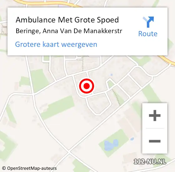 Locatie op kaart van de 112 melding: Ambulance Met Grote Spoed Naar Beringe, Anna Van De Manakkerstr op 3 augustus 2016 00:54