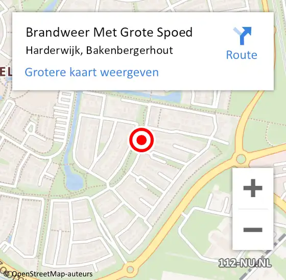 Locatie op kaart van de 112 melding: Brandweer Met Grote Spoed Naar Harderwijk, Bakenbergerhout op 3 augustus 2016 01:38