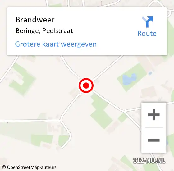 Locatie op kaart van de 112 melding: Brandweer Beringe, Peelstraat op 3 augustus 2016 09:39