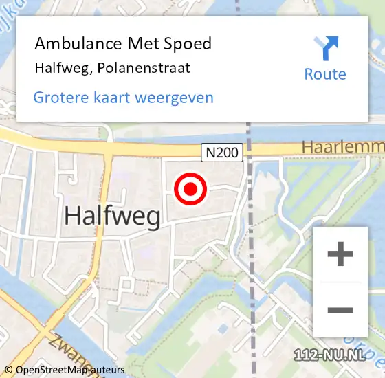 Locatie op kaart van de 112 melding: Ambulance Met Spoed Naar Halfweg, Polanenstraat op 3 augustus 2016 10:00