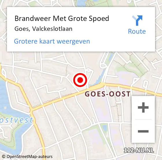 Locatie op kaart van de 112 melding: Brandweer Met Grote Spoed Naar Goes, Valckeslotlaan op 3 augustus 2016 11:05