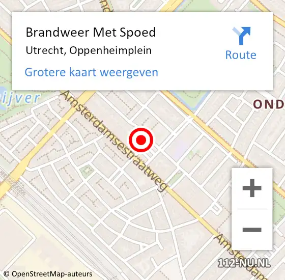 Locatie op kaart van de 112 melding: Brandweer Met Spoed Naar Utrecht, Oppenheimplein op 3 augustus 2016 14:10