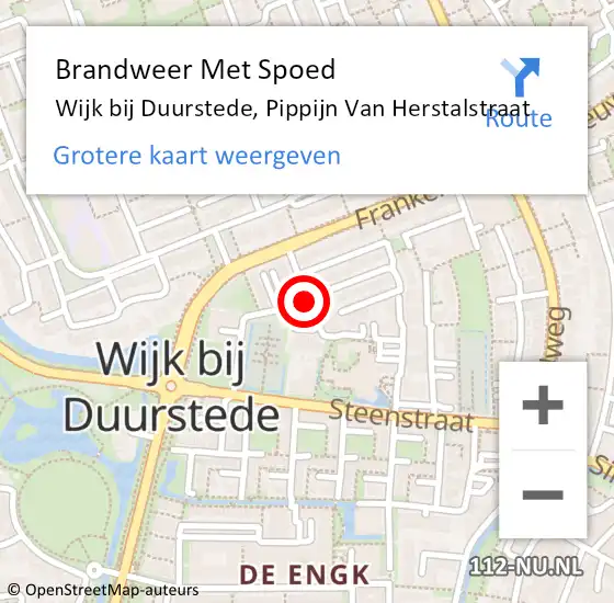 Locatie op kaart van de 112 melding: Brandweer Met Spoed Naar Wijk bij Duurstede, Pippijn Van Herstalstraat op 3 augustus 2016 15:38