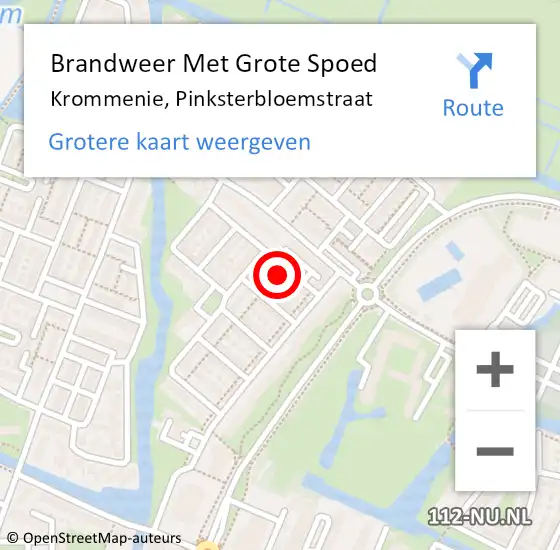 Locatie op kaart van de 112 melding: Brandweer Met Grote Spoed Naar Krommenie, Pinksterbloemstraat op 3 augustus 2016 16:09