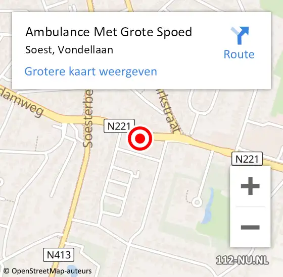 Locatie op kaart van de 112 melding: Ambulance Met Grote Spoed Naar Soest, Vondellaan op 3 augustus 2016 16:16