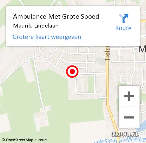 Locatie op kaart van de 112 melding: Ambulance Met Grote Spoed Naar Maurik, Lindelaan op 3 augustus 2016 16:21