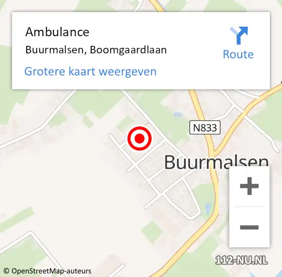 Locatie op kaart van de 112 melding: Ambulance Buurmalsen, Boomgaardlaan op 3 augustus 2016 20:10