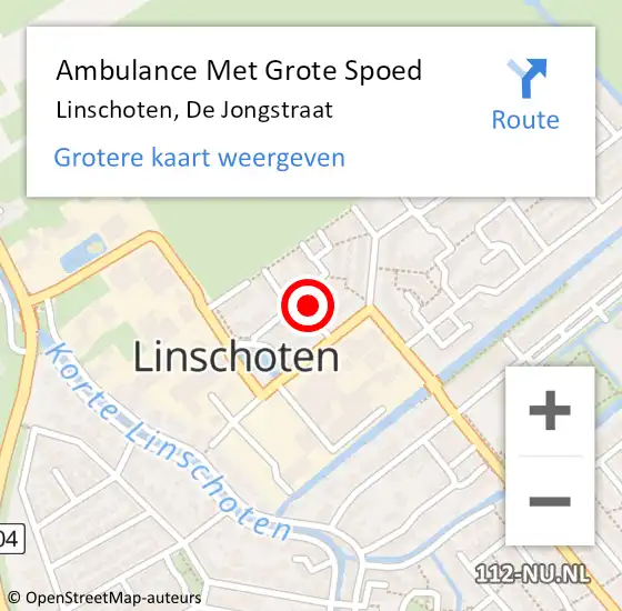 Locatie op kaart van de 112 melding: Ambulance Met Grote Spoed Naar Linschoten, De Jongstraat op 3 augustus 2016 20:50