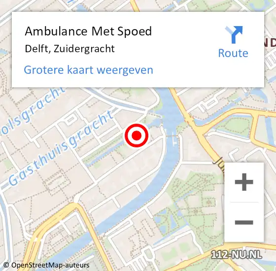 Locatie op kaart van de 112 melding: Ambulance Met Spoed Naar Delft, Zuidergracht op 4 augustus 2016 00:12