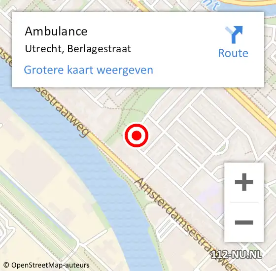 Locatie op kaart van de 112 melding: Ambulance Utrecht, Berlagestraat op 4 augustus 2016 00:20