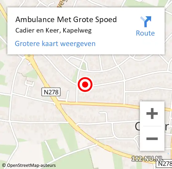 Locatie op kaart van de 112 melding: Ambulance Met Grote Spoed Naar Cadier en Keer, Kapelweg op 17 september 2013 00:07