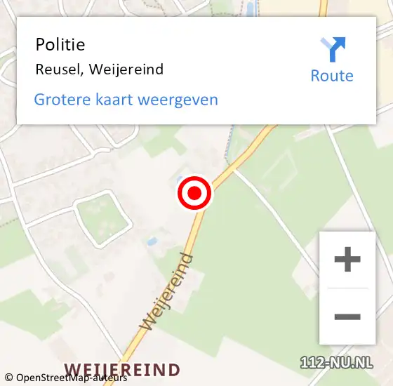 Locatie op kaart van de 112 melding: Politie Reusel, Weijereind op 4 augustus 2016 11:25