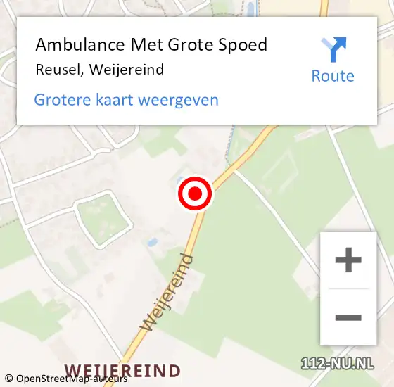 Locatie op kaart van de 112 melding: Ambulance Met Grote Spoed Naar Reusel, Weijereind op 4 augustus 2016 11:26