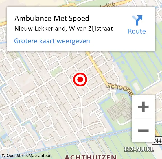 Locatie op kaart van de 112 melding: Ambulance Met Spoed Naar Nieuw-Lekkerland, W van Zijlstraat op 4 augustus 2016 12:19