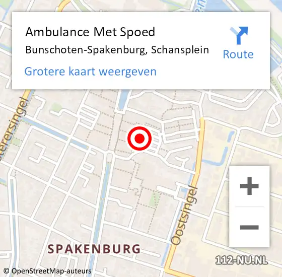 Locatie op kaart van de 112 melding: Ambulance Met Spoed Naar Bunschoten-Spakenburg, Schansplein op 4 augustus 2016 14:09