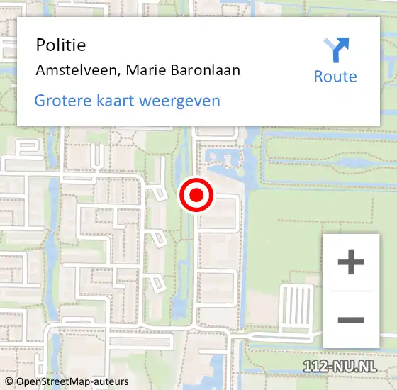 Locatie op kaart van de 112 melding: Politie Amstelveen, Marie Baronlaan op 4 augustus 2016 18:06