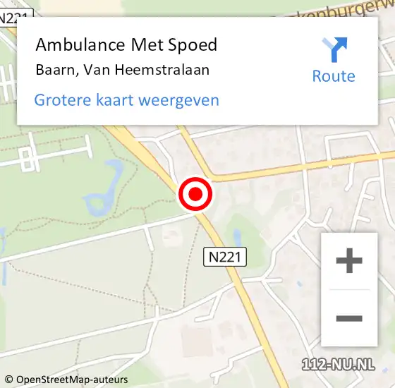 Locatie op kaart van de 112 melding: Ambulance Met Spoed Naar Baarn, Van Heemstralaan op 4 augustus 2016 18:31