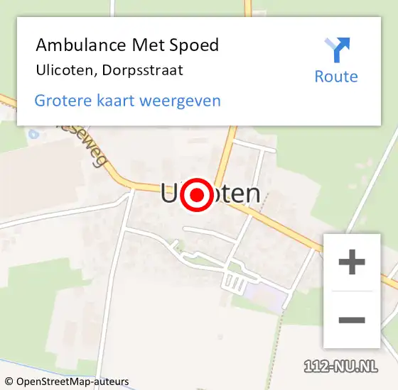 Locatie op kaart van de 112 melding: Ambulance Met Spoed Naar Ulicoten, Dorpsstraat op 4 augustus 2016 20:00