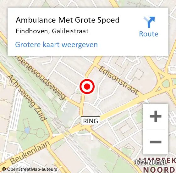 Locatie op kaart van de 112 melding: Ambulance Met Grote Spoed Naar Eindhoven, Galileistraat op 4 augustus 2016 20:16