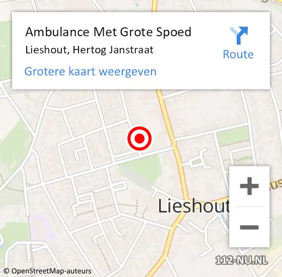 Locatie op kaart van de 112 melding: Ambulance Met Grote Spoed Naar Lieshout, Hertog Janstraat op 4 augustus 2016 20:27