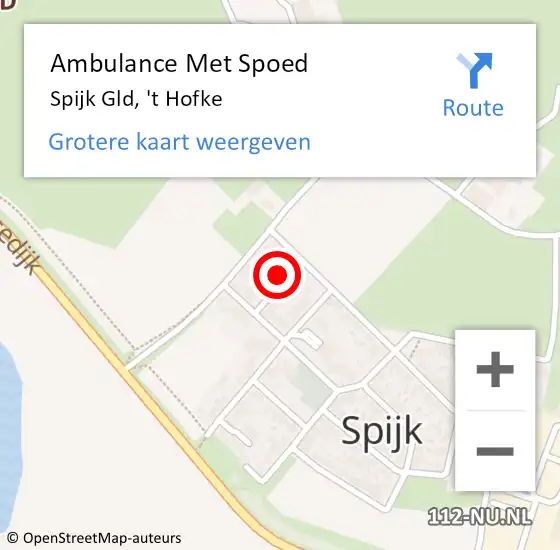 Locatie op kaart van de 112 melding: Ambulance Met Spoed Naar Spijk Gld, 't Hofke op 4 augustus 2016 21:16