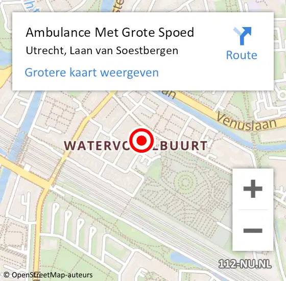 Locatie op kaart van de 112 melding: Ambulance Met Grote Spoed Naar Utrecht, Laan van Soestbergen op 4 augustus 2016 21:34